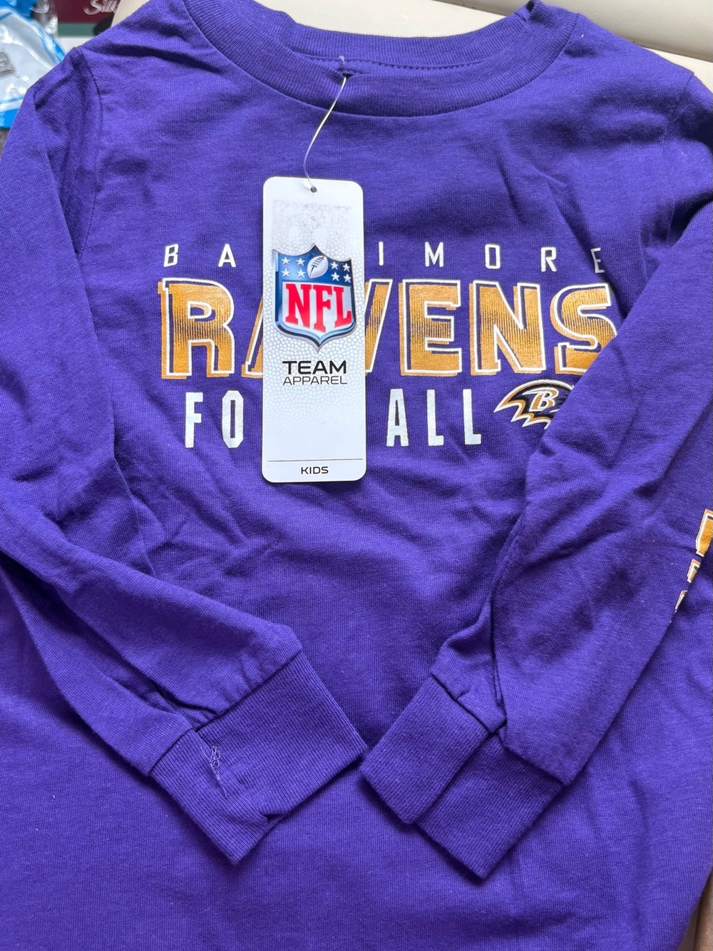 NFL Team Apparel Long Sleeve T-Shirt Baltimore Ravens Toddler 3T Fan Gear
